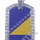BOSNIA BOSNIAN FLAG PENDANT Iced Out CZ BLING Charm Dog Tag