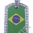 BRAZIL BRAZILIAN FLAG PENDANT Iced Out CZ BLING Charm Dog Tag