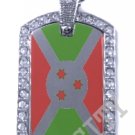 BURUNDI FLAG PENDANT Iced Out CZ BLING Charm Dog Tag
