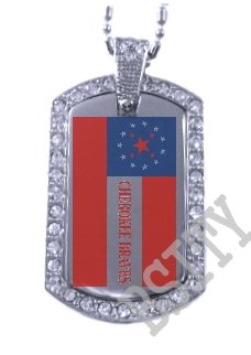 CHEROKEE BRAVES INDIAN FLAG Iced Out CZ BLING Dog Tag