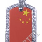 CHINA CHINESE FLAG PENDANT Iced Out CZ BLING Charm Dog Tag