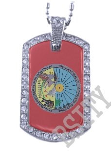 CHIPPEWA CREE INDIAN FLAG Iced Out CZ BLING Dog Tag