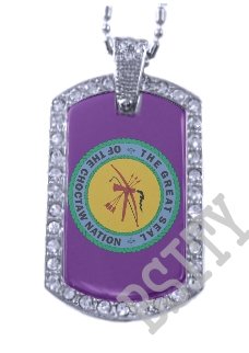 CHOCTAW INDIAN FLAG Iced Out CZ BLING Dog Tag