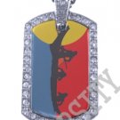 CLATSOP INDIAN FLAG Iced Out CZ BLING Dog Tag