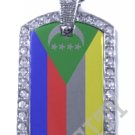 COMMOROS FLAG PENDANT Iced Out CZ BLING Charm Dog Tag