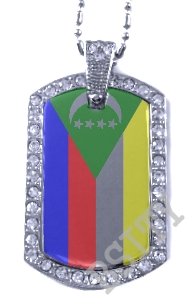 COMMOROS FLAG PENDANT Iced Out CZ BLING Charm Dog Tag