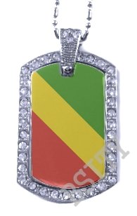 CONGO Congolese FLAG PENDANT Iced Out CZ BLING Charm Dog Tag