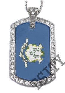 CONNECTICUT STATE FLAG PENDANT Iced Out CZ BLING Charm Dog Tag