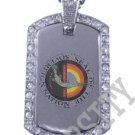 COUSHATTA LOUISIANA INDIAN FLAG Iced Out CZ BLING Dog Tag