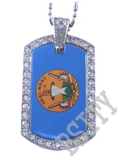 CROW AMERICAN INDIAN FLAG Iced Out CZ BLING Dog Tag