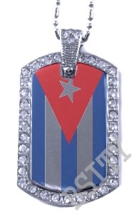 CUBA CUBAN FLAG PENDANT Iced Out CZ BLING Charm Dog Tag
