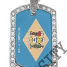 DELAWARE STATE FLAG PENDANT Iced Out CZ BLING Charm Dog Tag