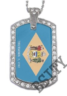 DELAWARE STATE FLAG PENDANT Iced Out CZ BLING Charm Dog Tag