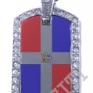 DOMINICAN REPUBLIC FLAG PENDANT Iced Out CZ BLING Charm Dog Tag