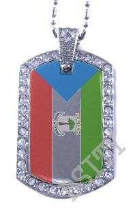 EQUATORIAL GUINEA FLAG PENDANT Iced Out CZ BLING Charm Dog Tag