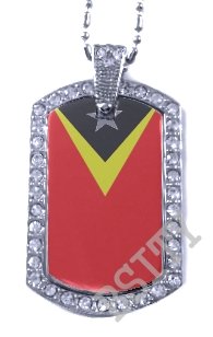 East Timorese TIMOR FLAG PENDANT Iced Out CZ BLING Charm Dog Tag