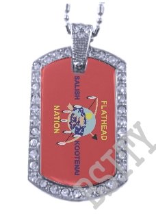 FLATHEAD NATION INDIAN FLAG Iced Out CZ BLING Dog Tag