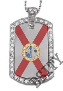 FLORIDA FL STATE FLAG PENDANT Iced Out CZ BLING Charm Dog Tag