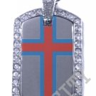 Faroe Islands Faroes FLAG PENDANT Iced Out CZ BLING Charm Dog Tag