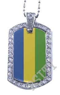 GABON Gabonese Republic FLAG Iced Out CZ BLING Charm Dog Tag