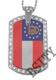 GEORGIA GA STATE FLAG PENDANT Iced Out CZ BLING Charm Dog Tag