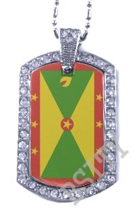 GRENADA Grenadine FLAG Iced Out CZ BLING Charm Dog Tag