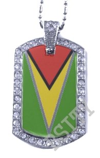 GUYANA GUYANESE FLAG Iced Out CZ BLING Charm Dog Tag