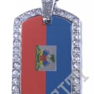 HAITI HAITIAN FLAG PENDANT Iced Out CZ BLING Charm Dog Tag