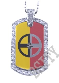 HEALING LODGE INDIAN FLAG Iced Out CZ BLING Dog Tag