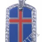 ICELAND ICELANDIC FLAG PENDANT Iced Out CZ BLING Charm Dog Tag