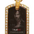 SAM TRUE BLOOD PHOTO GOLD CZ BLING CHARM Dog Tag NECKLACE
