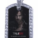 SAM TRUE BLOOD PHOTO SILVER CZ BLING CHARM Dog Tag NECKLACE