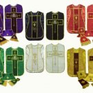 Red, Green, Gold or White, Black, Purple Chasuble Fiddleback Vestment 5 Set Lot