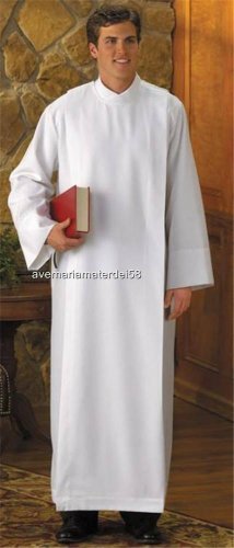 Catholic White Alb Velcro Closure at Shoulder Polyester  S,M,L,X-LG