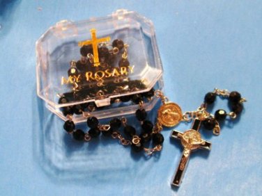 Saint Benedict Acrylic Black Faceted Rosary 19.5"L 6MM Beads + My Rosary Case