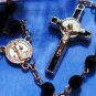 Saint Benedict Acrylic Black Faceted Rosary 19.5"L 6MM Beads + My Rosary Case
