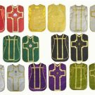 Red, Green, White, Violet, Black, Gold Chasuble Fiddleback 6 Vestment Set Lot Red, Green, White, Violet, Black, Gold Chasuble Fiddleback 6 Vestment Set Lot