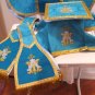 Blue Marian Chasuble Set Fiddleback Vestment Latin Mass NEW Gold Embroidery