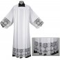 Catholic Square Neck Rochet Alb with Latin IHS Cross Lace Size: EXTRA LARGE