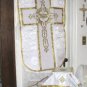 White Fiddleback Chasuble Set Vestment 5 Pcs NEW+Maniple,Stole,Veil,Burse Latin