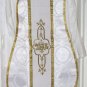 White Fiddleback Chasuble Set Vestment 5 Pcs NEW+Maniple,Stole,Veil,Burse Latin