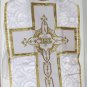 White Fiddleback Chasuble Set Vestment 5 Pcs NEW+Maniple,Stole,Veil,Burse Latin