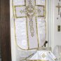 White Fiddleback Chasuble Set Vestment 5 Pcs NEW+Maniple,Stole,Veil,Burse Latin