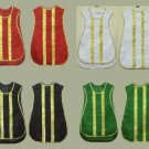 Spanish Fiddleback Vestment Set Lot: 5 Sets @ Red,Green,Black,White/Gold,Violet Spanish Fiddleback Vestment Set Lot: 5 Sets @ Red,Green,Black,White/Gold,Violet