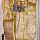 Vintage Style Christmas Nativity Chasuble Set Gold Damask Fabric Embroidered Vintage Style Christmas Nativity Chasuble Set Gold Damask Fabric Embroidered