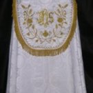 White Cope Vestment with Stole Gold Embroidery Satin Lined Traditional Catholic