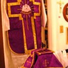 Purple Chasuble Set Vestment Fiddleback Pelican 5 Pcs+Veil,Burse,Maniple,Stole