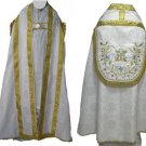 Marian White Cope Vestment w/ Stole Gold Silver Embroidery Satin Lined Catholic