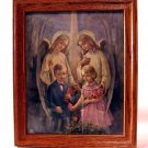 Vintage First Communion Picture Print Catholic Boy Girl Guardian Angels Oak