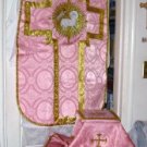Rose Chasuble Set Vestment Fiddleback Catholic NEW + Maniple,Stole,Veil,Burse